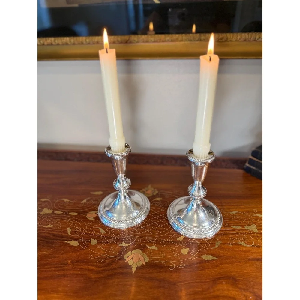 Vintage Sterling Silver Weighted Candlestick Pair • Duchin Creation 5.5
